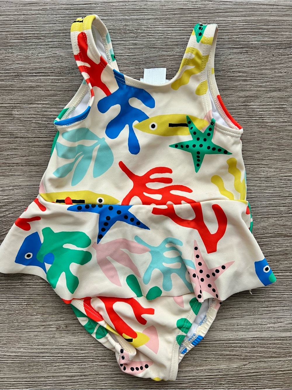 Hanna Andersson Girls' One-Piece Swimsuit Coral Reef Ecru 12-18 Months